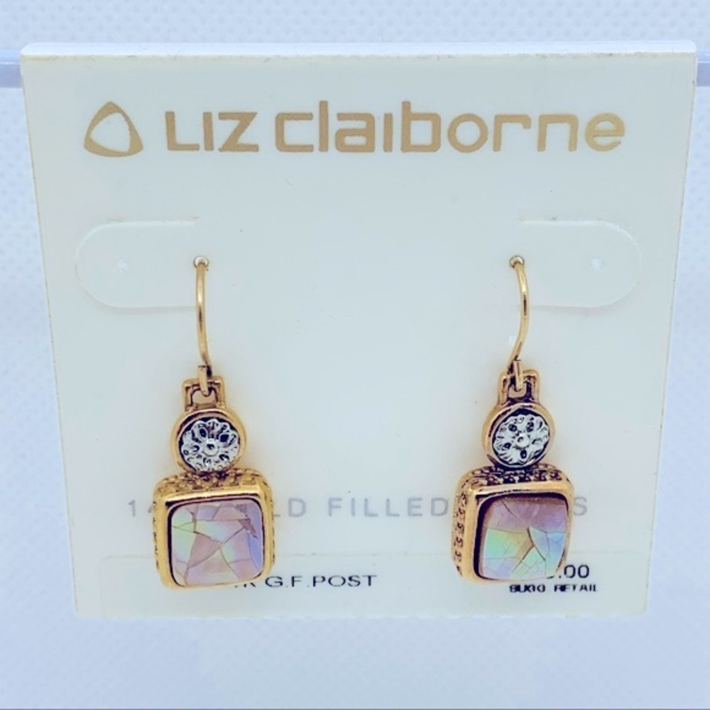 Vintage Faceted Rhinestone Gold Filled Post Dangle Drop Earrings Deadstock
